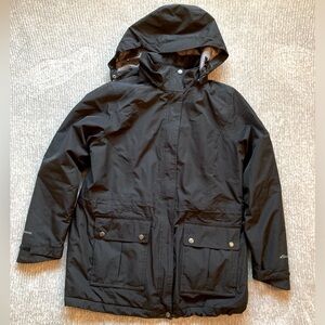 Eddie Bauer Black Weather Edge Coat Removable Hood Fleece Lined Pockets Sz LP